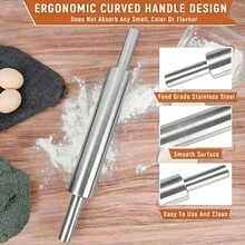 STARLEY-Rodillo para hornear pizza, pastel y galleta, rodillo de masa profesional 5.08X38CM in de acero inoxidable con mango diseño mejor para fondant, pastel de crujido, pastelería, pasta, M incn