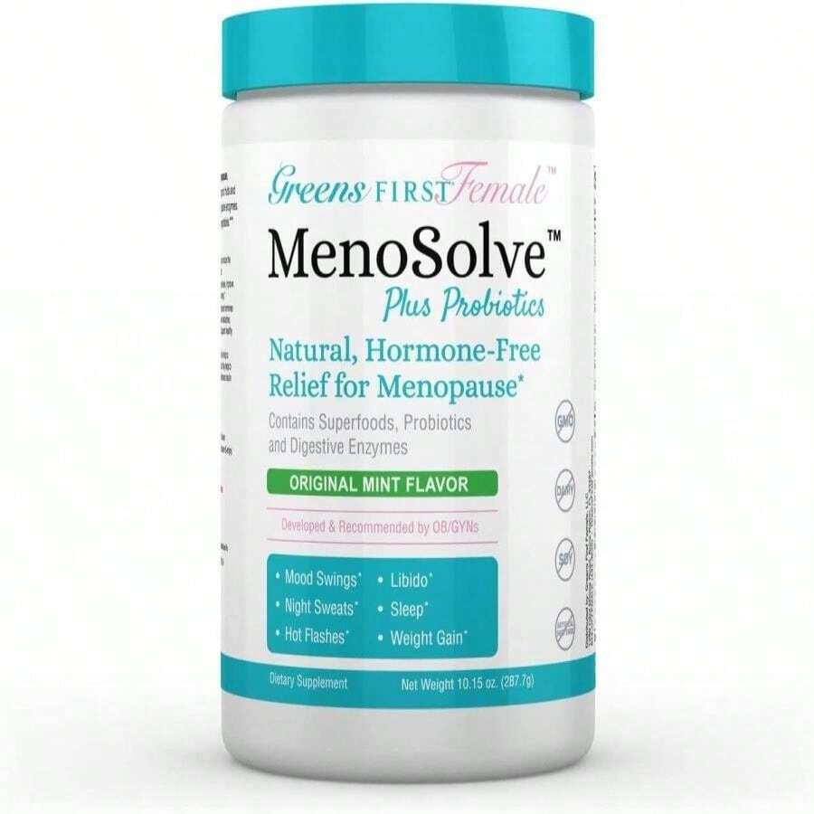 Greens First MenoSolve Plus Probiotics Powder - Natural Relief For Menopause Symptoms - Non-GMO_Dairy-Free_Soy-Free - With Red Clover Flower, Magnesium &Amp; Moringa Leaf (30 Servings) - 白色的 - 查看 1