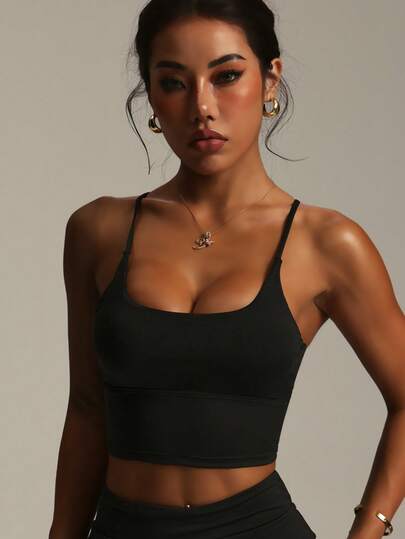 Zwart Wireless Criss Cross Strap able Knit Sports BH view 4