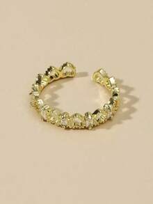 1pc Fashionable Personalized Hollow Out Heart-Shaped Copper Inlaid Open Ring Suitable For Daily Wear Valentines,Mom,Mother,Mother's Day,Gift - 金黃色 - 查看 2