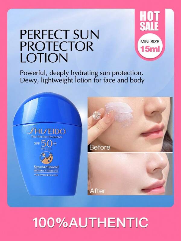 Shiseido PROTECTORUL PERFECT | Mini recipient de călătorie de 15 ml, SPF 50 PA++++, protecție UV și formulă non-grasă