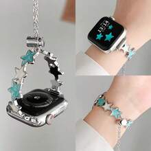 1 pieza Brazalete ajustable de doble color con diseño de estrella compatible con Apple Watch de 38mm, 40mm, 41mm, 42mm, 44mm, 45mm, 49mm (S10 42)Mm (S10 46)Mm, pulsera de lujo simple para mujer adecuada para Apple Watch Series Ultra 2 S10 SE 9 8 7 SE 6 5 4 3 2 1, regalo - Plateado - Ver 3