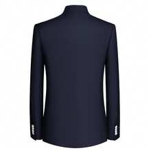 Gentleman's Stand Collar White Button Closure Jacket - Navy Blue - View 3