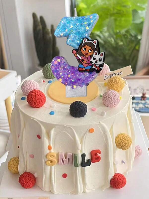 Gabby's Dollhouse Thème de la maison de poupée de Gabby - Bougie numérique artisanale et créative en forme de maison de poupée de Gabby. Bougie de gâteau d'anniversaire, décoration de table de fête de dessert. Convient pour offrir des cadeaux à des amis et à la famille lors d'anniversaires, d'Halloween, de Thanksgiving, de Noël et de rassemblements de fête.