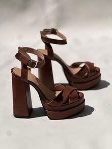 Sandalias de doble plataforma casuales - Marrón - Ver 3