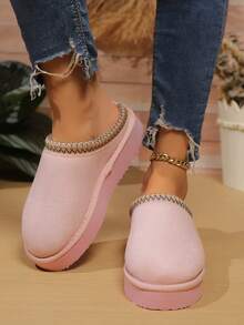 Women Low Top Mini Boots Indoor Slippers - Pink - View 3