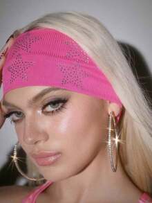 1pc Fashionable Headband With Rhinestones, Headband For Girls, Fashionable Wide-Brimmed Elastic Headband With Colourful Rhinestones And Stars, Headband Hat Fall Hair Accessories Women Bandana Casual Sweatband Autumn Hair Wrap Winter Hair Band For Vacation Outfits Woman