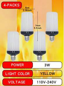 1pc/2pcs/3pcs/4pcs LED Flame Light Bulbs, Yellow/Blue Flickering Light Bulbs With Upside Down Effect, 4 Modes Fire Light Bulbs, E26/E27 Base Flame Bulb For Halloween, Christmas, Party, Indoor And Outdoor Home Decorations