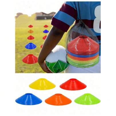 10个装足球训练锥套装，5种颜色敏捷训练锥，适用于足球、篮球、运动场地标记锥，室内外训练 - 随机款式