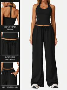 MFVIM Damen Sportbekleidung Set, Zwei Teile, Yoga Trägershirt und weite Lässig Hose, atmungsaktiv, weich und bequem, geeignet für tägliche Lässig, Sport und Fitness, Laufen.