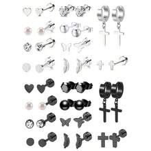 20 piezas Conjunto de aretes de acero inoxidable para mujeres y hombres con diseños de estrella, luna, flor, corazón, hoja y ópalo de 16G o 20G para cartílago, hipoalergénicos y con base plana para perforación y joyería - Pendientes - Ver 14