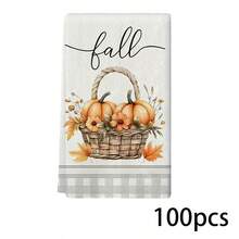 Un set de 2 bucăți de prosoape cu tematică de toamnă de Ziua Recunoștinței, concepute cu prosoape imprimate cu model de dovleac și frunze de arțar, lavabile la mașină, rezistente la căldură, absorbante și reutilizabile, potrivite pentru decorarea camerei, prosoape de bucătărie și baie, decorarea petrecerilor, decorarea casei, fiind un cadou ideal pentru toamnă și Ziua Recunoștinței. - Multicolor - Vizualizare 26
