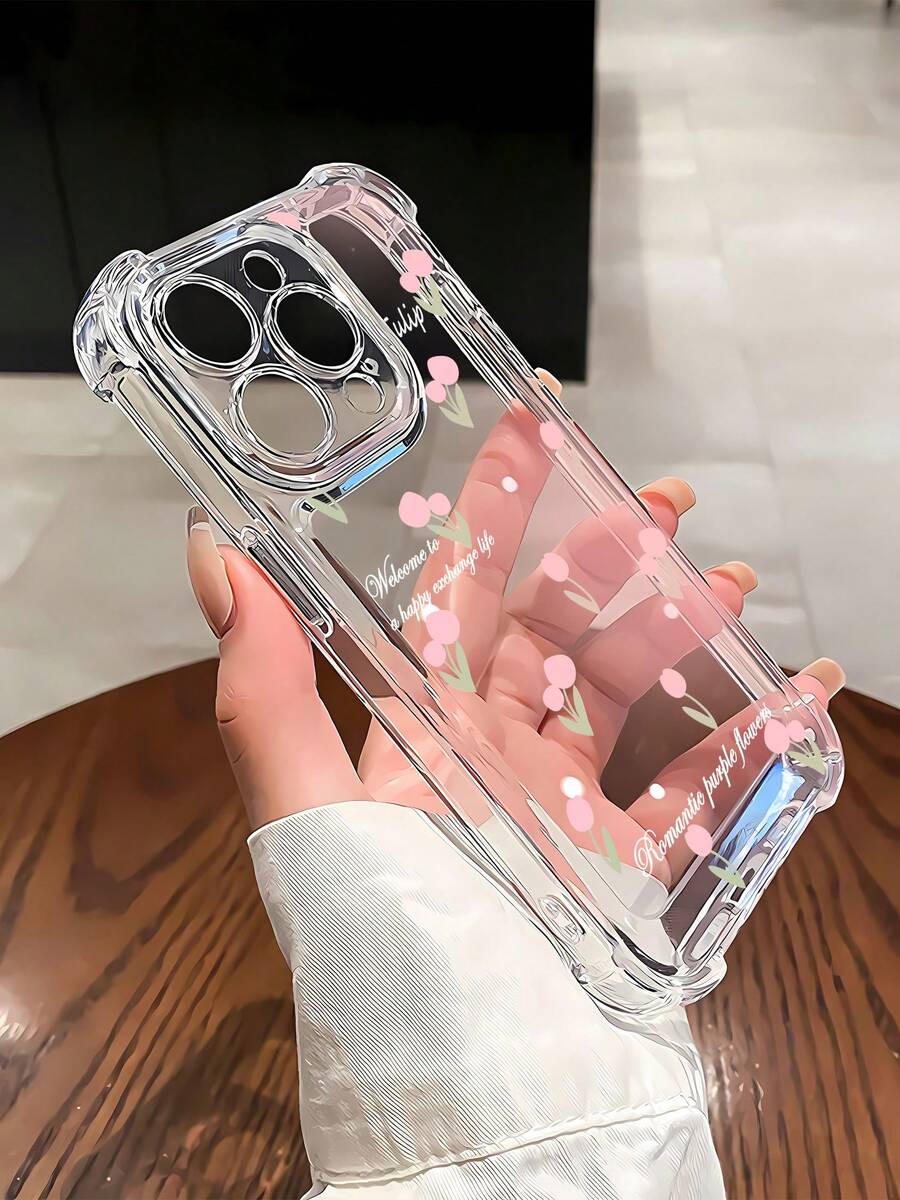 Funda magnética floral para móvil, diseñada con tulipanes rosas y suaves colores pastel, compatible con los modelos 16, 15, 14, 13, 12 y 11 Pro. Fabricada en TPU, es resistente a los golpes. Es un regalo ideal para familiares, amigos, niños, cumpleaños, el Festival de Primavera, días festivos, novios, novias y San Valentín. - transparente - Ver 1