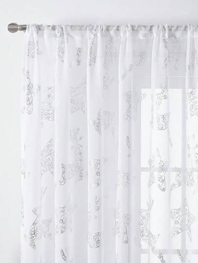 1 Piece Of Christmas Five-Pointed Star Reindeer Silver Foil Craft Christmas Festival Party, Bedroom Living Room Banquet Light-Transmitting Beautiful Window Curtain