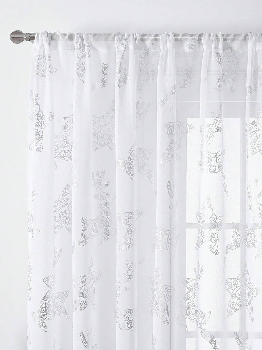 1 Piece Of Christmas Five-Pointed Star Reindeer Silver Foil Craft Christmas Festival Party, Bedroom Living Room Banquet Light-Transmitting Beautiful Window Curtain