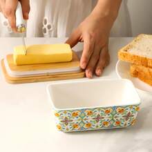 1 Set Ceramic Butter Dish With Bamboo Lid & Knife, Large European Style Butter Plate, Cheese Storage Box, Food Storage Container, Kitchen Butter Dish, Countertop Food Storage Box, High Sealing Butter Box, Suitable For Kitchen Accessories, Refrigerator Storage, Home Kitchen Storage, Great For Gifts And Holiday Decor - Multicolor - View 9