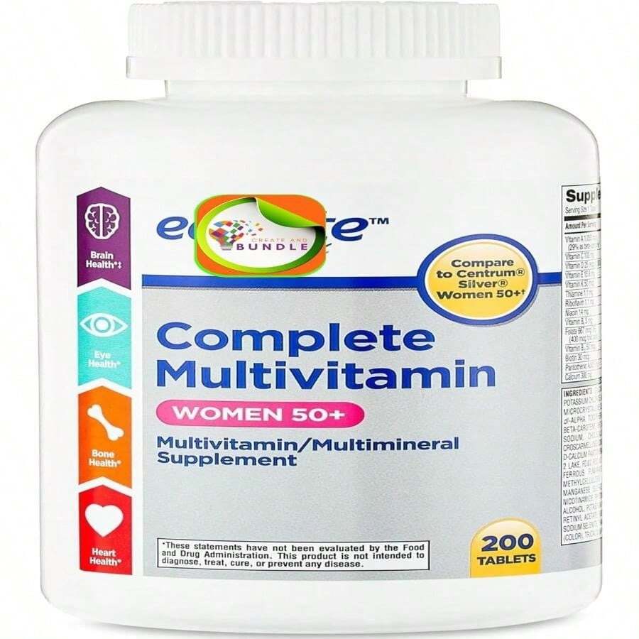 Equate Complete Multivitamin_Multimineral Supplement Tablets, Women 50+, 200 Count + Createandbundle Sticker - 白色的 - 查看 1