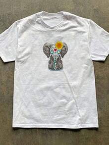 Elephant-With-Sunflowers-Cute-Elephant-Lover-Graphic-T-Shirt - 白色 - 查看 3