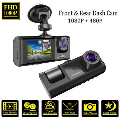 1pc,Dash Cam Front And Inside,2 Channels Dash Camera For Cars, 1080P FHD DVR Car Dashboard Camera With Loop Recording,2 Inch Display,Not Included SD C