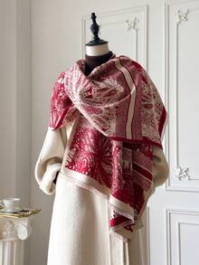 1pc New Classic Elegant Floral Jacquard Faux Cashmere Warm Scarf For Women, Multi-Purpose For Fall/Winter Fashion Accessory Accessories Women - Multicolor - View 11