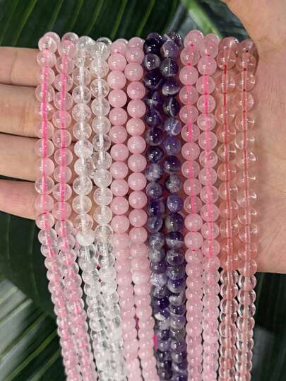 15 Inches 2/3/4/6/8/10/12mm Natural Stone Crystal Round Beads, Suitable For DIY Jewelry Making/Bracelets/Necklaces And Other Handmade Accessories, Includes Rose Quartz/Amethyst/Clear Quartz/Red Quartz For Energy Cleansing/Spiritual Protection/Natural Healing