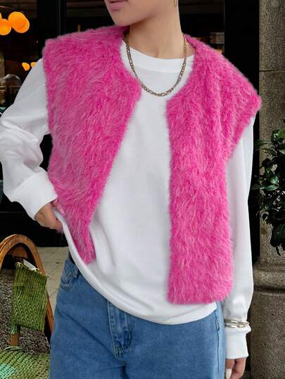 Soltrb Women's Solid Color Versatile Comfortable Loose Fit Vest Top Jacket