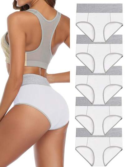  5 Pcs Wirarpa Women High Waist Cotton Knickers Ladies Panties Full Coverage Briefs Underpants Underwear Regular & Plus Size