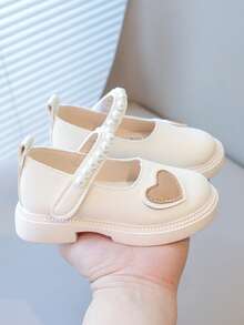 1双女童/幼儿/婴儿时尚爱心图案防滑软底平底鞋，适合春秋季穿着 - 米色 - 查看 5