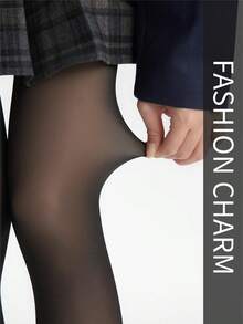 女士加厚保暖内衬仿透明连裤袜，性感羊毛压缩连裤袜，适合秋冬季节，舒适保暖