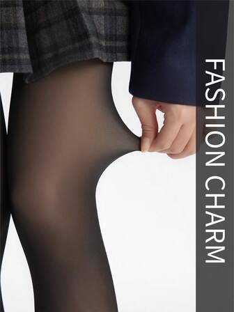 女士加厚保暖内衬仿透明连裤袜，性感羊毛压缩连裤袜，适合秋冬季节，舒适保暖