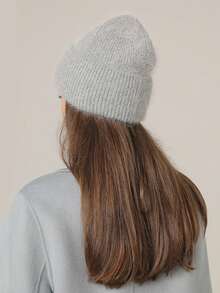 1 chiếc mũ len dệt kim màu trơn cho nữ, mũ rộng vành ấm áp, vải sợi Acrylic, mùa thu/đông - mũ dệt kim - Xem 7