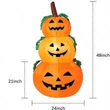 Fantasma Inflable de Halloween 1.2m, Decoraciones de Patio con e inserción Fija, Fantasma de Calabaza Inflable Iluminado, Cabeza de Tres Calabaza Halloween Inflable con Luces LED, Decoración Halloween, Halloween Juguete Inflable al , para jardín y césped - Naranja - Ver 8