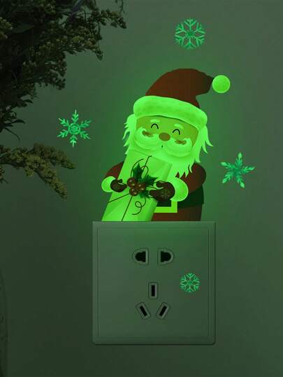 1 stuk lichtgevende sticker van de Kerstman, creatieve cartoon glow-in-the-dark schakelaarstickers, decoratieve kerstmuurstickers, zelfklevende papieren etiketten voor stopcontacten in de slaapkamer, wanddecoratie, kamerdecoratie, woondecoratie, kerstversiering, kerstversiering, kerstversiering, thuis