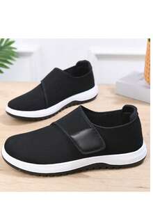 Casual Versatile Solid Color Sports Hook And Loop Lightweight House/Work Shoes, Anti-Slip Breathable Walking Sneakers