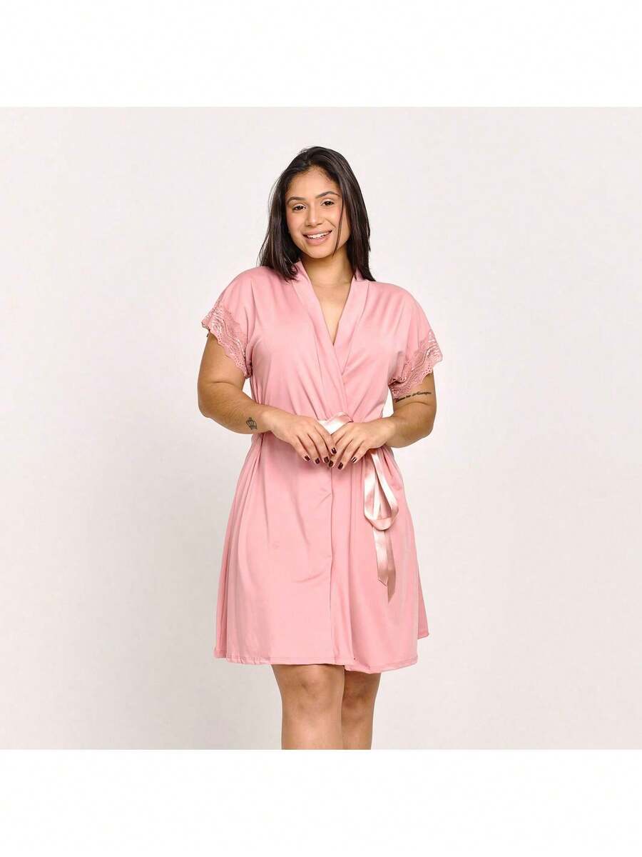 Hoby Robe Microfiber Luxury Sensual Comfort Hobby Bathrobe Honeymoon Nightwear | 811 - 乾枯玫瑰色 - 查看 1