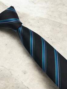 Luxury Men's Skinny Ties Polyester Silk Solid Polka Dot Striped Check Skinny Jacquard Groomsman Tie - 藍色 - 查看 4