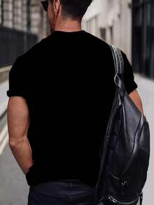 Men's 3D Graphic T-Shirt With Cartoon Character & Humorous Quote Print - Black Casual Summer Tee, Regular Fit Round Neck, Soft Stretch Fabric, Machine Washable, Casual Attire| Playful Design| Durable Casualwear - Black - View 3