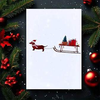 1pc Humorous Themed Christmas Greeting Card With Envelope, 11cm*16cm Unique Dachshund Sleigh Christmas Card With Envelope - Perfect For Holiday Celebrations, Santa Greetings & Gifts For Family, Friends, And Colleagues - Perfect For Christmas, Thanksgiving, - Ideal For Anyone (With Envelope + Greeting Card)" (11cm X 16cm) Christmas Gift Card" A Gift Suitable For Everyone A Card Suitable For Giving To Colleagues