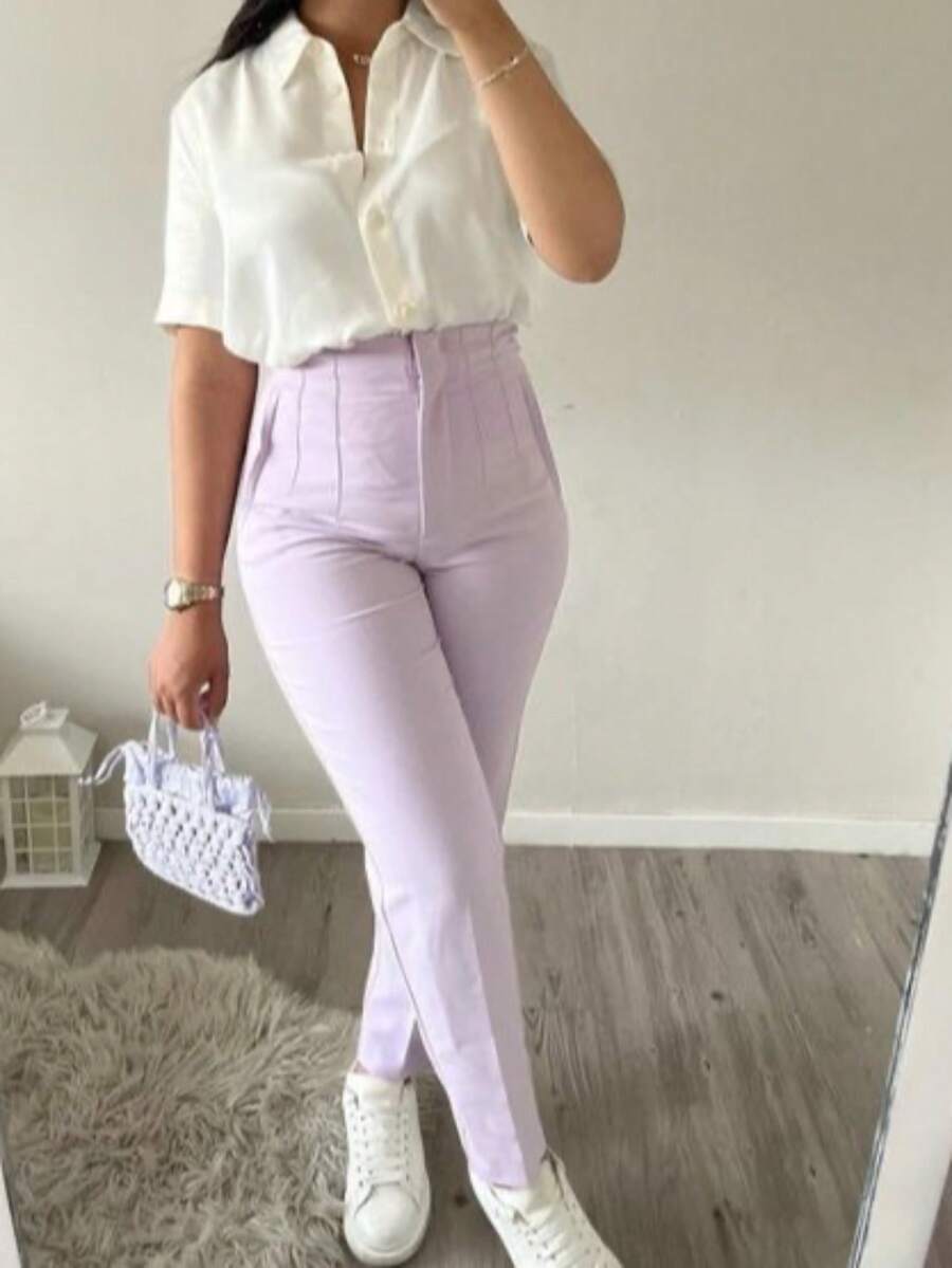 Pantalón pinza formal para dama - Lila Púrpura - Ver 1