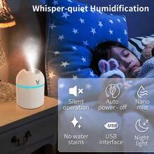 Portable Mini Humidifier, 250ML 3-In-1 Cool Mist With Aroma Pads, Colorful Night Light, USB For Car And Travel - Hồng - Xem 5