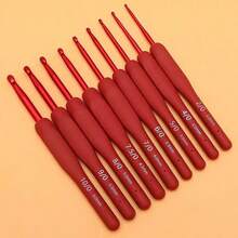 9pcs Crochet Hook Set, Red Crochet Hooks With Soft Grip Handles, Suitable For Beginners And Professionals, Includes Yarn, Knitting Needles, Etc. - Perfect For DIY Crafts, Knitting And Sewing Projects 2.0/2.5/3.0/3.5/4.0/4.5/5.0/5.5/6.0