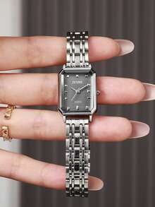 1件时尚新款方形表盘钻石刻度女士钢带石英表，Xilu；适合日常搭配、生日、周年纪念、万圣节、晋升及其他节日礼物；无礼盒。 - 彩色 - 查看 3