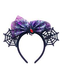 1pc Halloween Bow Headband, Creative Black Spider Web Bow Hair Accessory, Children's Party Funny Decor Headpiece, Fashionable Holiday Hair Decoration