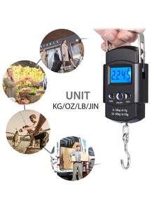 1pc Piece Of Digital Fishing Scale With Tape Measure, 50Kg Accurate Weighing Fish, Luggage, Hand Scale, One-Button Conversion G/Kg/Lb/Gln With Hook Luggage Scale, Shopping Scale, Express Scale, LCD Digital Hanging Scale .Battery Not Included