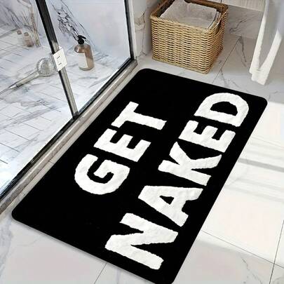 1pc Soft Flannel Bath Mat - "" Black & White Humorous Bathroom Mat - Machine Washable Polyester, Rectangular, Perfect For Home Decor, Bathroom Mat|Playful Text Mat|Machine Washable Mat, Bathroom Decor