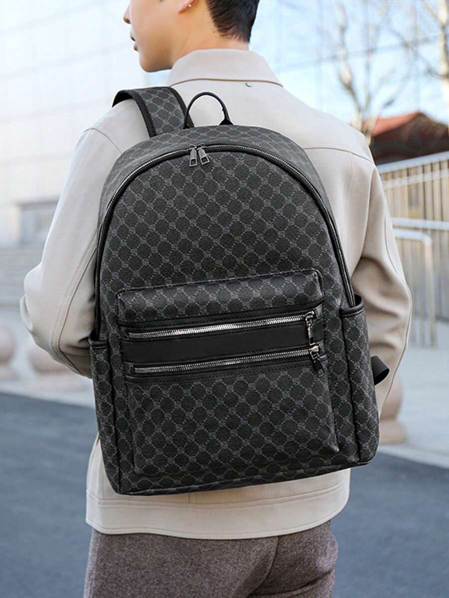 Large Capacity Presbyopic Casual Backpack, Unisex Fashion PU Leather Business Laptop Bag, College Student Backpack, Valentine's Day Gift Laptop Case - Multicolor - View 1