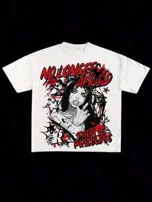 180g Cotton Unisex Streetwear T-Shirt - Red & Black Graffiti Graphic Print, Regular Fit Round Neck Casual Summer Tee For Men & Women, Breathable Fabric, Comfortable Fitgraphic Tee,Men's Summer Clothes,Streetwear Men,Back To School,Men's Vacation Clothes,Men Graphic Tees,A Great Gift,Y2K - Blanco - Ver 6