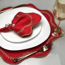 Placemat Kit, Embroidered Placemat, Round/Rectangular Table Placemat And Napkins - Paris Đỏ - Xem 7