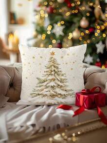 1/2/4 piezas, Funda de almohada con impresión de un solo lado, Funda de almohada con árbol de Navidad dorado, 17.7*17.7in, Funda de almohada decorativa para el hogar adecuada para sala de estar, sofá, dormitorio, sin relleno de almohada - Impresión plana 2D de un solo lado
