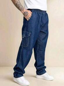 Men's Plus Size Cargo Pants Dazzling Extra Large Balloon Jeans With Original Pocket - Marine - View 1